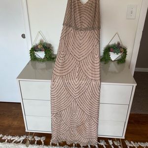 Adrianna Papell - ART DECO BEADED BLOUSON GOWN - TAUPE PINK - size 10